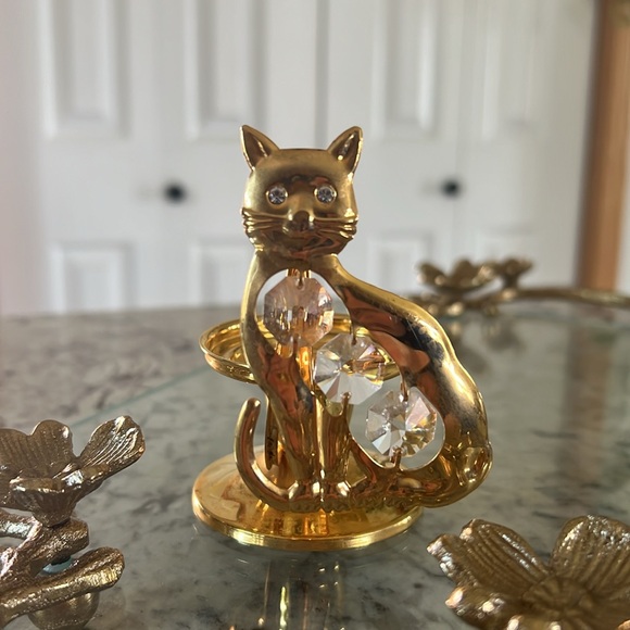 24K Gold Plated Cat Crystal Creations Candlestick Holder Decor - Picture 3 of 10